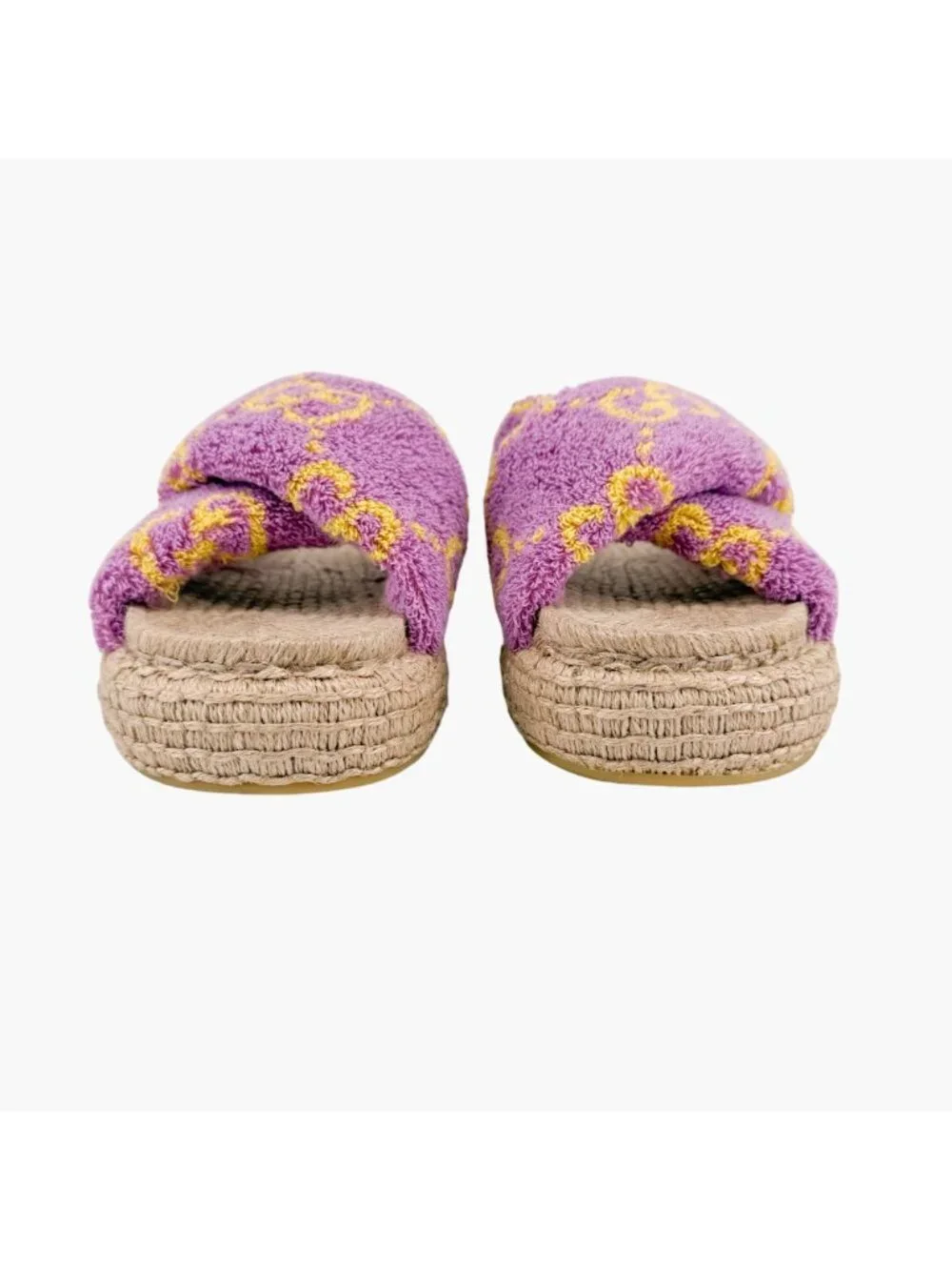 Gucci GG Terry Cloth Platform Espadrille Slide Sandals Purple Size 38.5 US 8.5